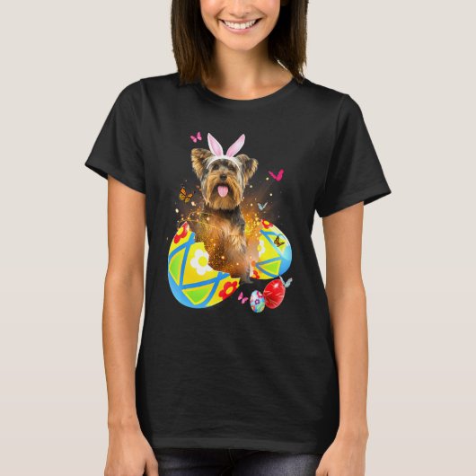 Yorkshire Terrier Bunny Ear Eggs Hunt Ostercostu T-Shirt (Vorderseite)