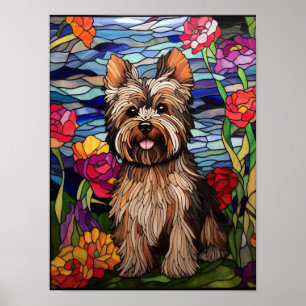 Yorkshire Terrier Buntglasfenster-Design Poster