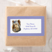 Yorkshire Terrier Bust Blue Bow Labels (Insitu)