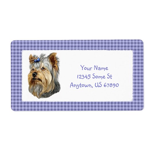 Yorkshire Terrier Bust Blue Bow Labels (Vorne)