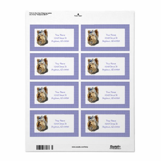 Yorkshire Terrier Bust Blue Bow Labels (Vorne)
