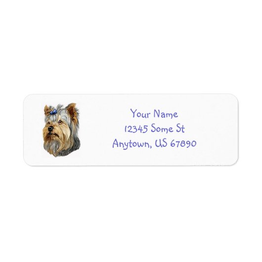 Yorkshire Terrier Bust Blue Bow Labels (Vorne)