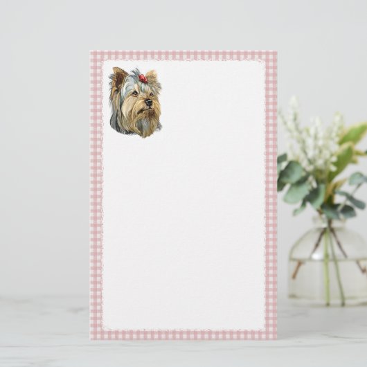 Yorkshire Terrier Bust Red Bow Briefpapier (Stehend Vorderseite)
