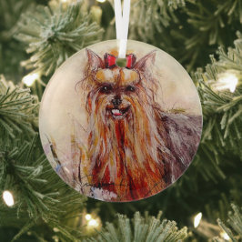 Yorkshire Terrier by Hevener Glass Ornament Aus Glas