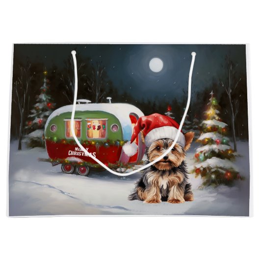 Yorkshire Terrier Caravan Christmas Adventure Große Geschenktüte (Vorderseite)