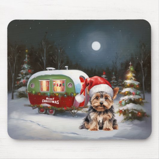 Yorkshire Terrier Caravan Christmas Adventure Mousepad (Vorne)