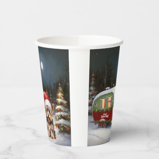 Yorkshire Terrier Caravan Christmas Adventure Pappbecher (Links)