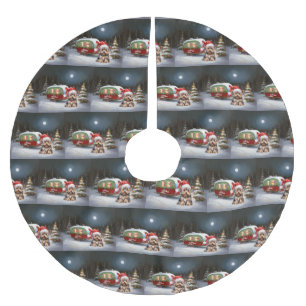 Yorkshire Terrier Caravan Christmas Adventure Polyester Weihnachtsbaumdecke