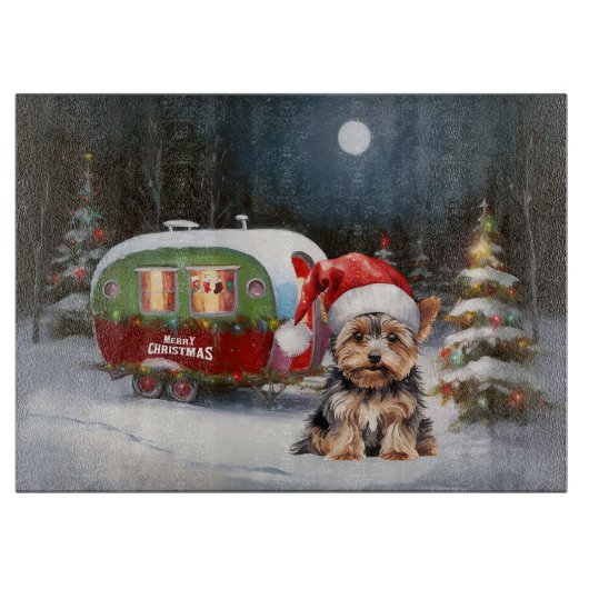 Yorkshire Terrier Caravan Christmas Adventure Schneidebrett (Vorderseite)