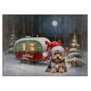 Yorkshire Terrier Caravan Christmas Adventure Schneidebrett