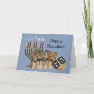 Yorkshire Terrier Chanukah Card Menorah Dreidel Feiertagskarte