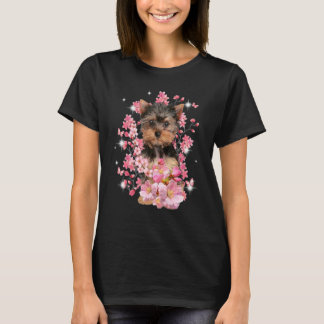 Yorkshire Terrier Cherry Blossom Flowers T-Shirt
