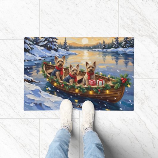 Yorkshire Terrier Christmas Boat Holiday Fußmatte (Indoor)
