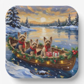 Yorkshire Terrier Christmas Boat Holiday Pappteller (Vorderseite)