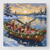 Yorkshire Terrier Christmas Boat Holiday Quadratische Wanduhr (Vorderseite)