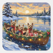 Yorkshire Terrier Christmas Boat Holiday Quadratischer Aufkleber (Vorderseite)