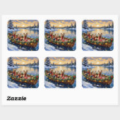 Yorkshire Terrier Christmas Boat Holiday Quadratischer Aufkleber (Blatt)