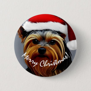 Yorkshire Terrier Christmas Button