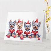 Yorkshire Terrier Christmas Dress Santa Hat Karte (Gelbe Blume)