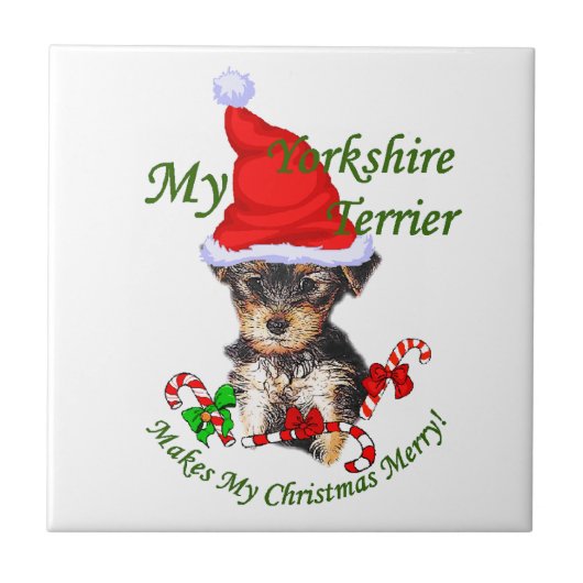 Yorkshire Terrier Christmas Fliese (Vorderseite)