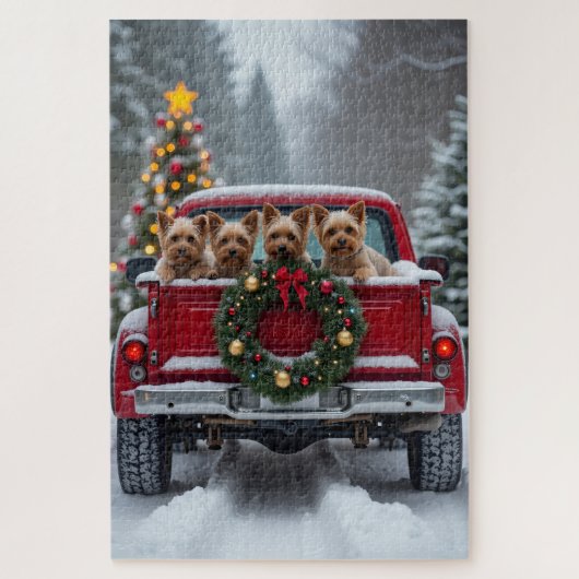 Yorkshire Terrier Christmas Red Truck Holiday Gift Puzzle (Vertikal)