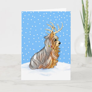 Yorkshire Terrier Christmas Rentier Card Feiertagskarte