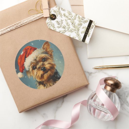 Yorkshire Terrier Christmas Runder Aufkleber (Schenken)