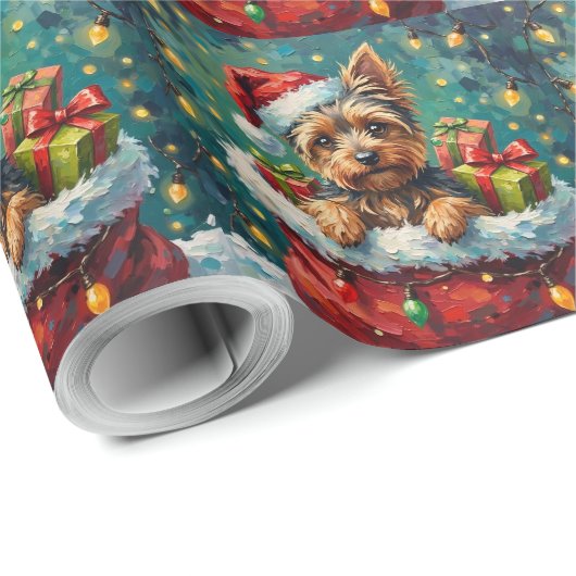 Yorkshire Terrier Christmas Santa Bag Adventure Geschenkpapier (Rolleneckpunkt)