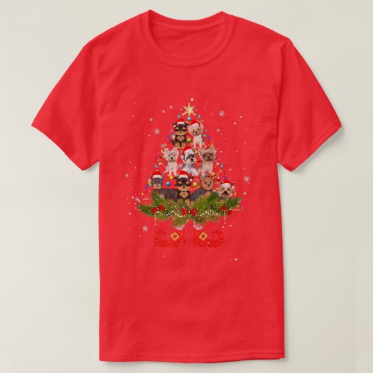 Yorkshire Terrier Christmas Tree Lights Dog Santa T-Shirt (Design vorne)