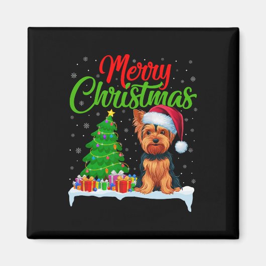 Yorkshire Terrier Christmas Tree Lights Funny Xmas Magnet (Vorne)