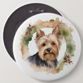 Yorkshire Terrier Christmas Wreath Festivals Button (Vorne & Hinten)
