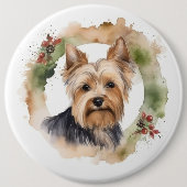 Yorkshire Terrier Christmas Wreath Festivals Button (Vorderseite)