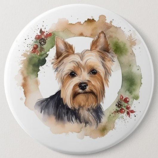 Yorkshire Terrier Christmas Wreath Festivals Button (Vorderseite)