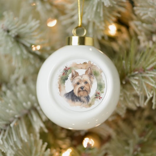 Yorkshire Terrier Christmas Wreath Festivals Keramik Kugel-Ornament (Baum)