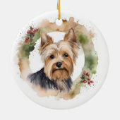 Yorkshire Terrier Christmas Wreath Festivals Keramik Ornament (Hinten)