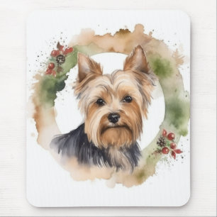 Yorkshire Terrier Christmas Wreath Festivals Mousepad