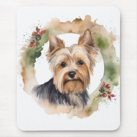 Yorkshire Terrier Christmas Wreath Festivals Mousepad (Vorne)
