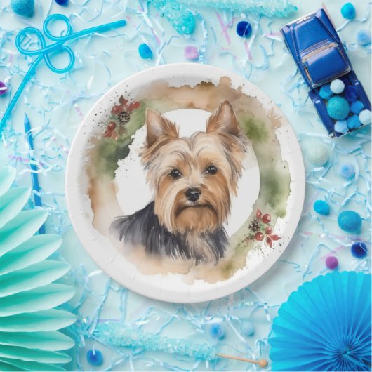 Yorkshire Terrier Christmas Wreath Festivals Pappteller (Party)