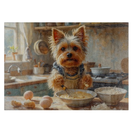 Yorkshire Terrier Cooking in Kitchen Schneidebrett (Vorderseite)