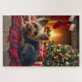 Yorkshire Terrier Cozy Christmas Evening Painting Puzzle (Horizontal)