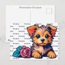 Yorkshire Terrier Cute Cartoon Puppy Dog Portrait  Feiertagspostkarte