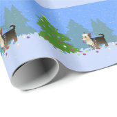 Yorkshire Terrier dekoriert den Weihnachtsbaumwald Geschenkpapier (Rolleneckpunkt)