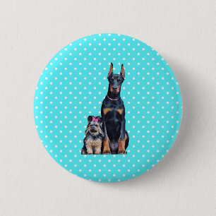 Yorkshire Terrier Doberman Blue Polka Dots Button