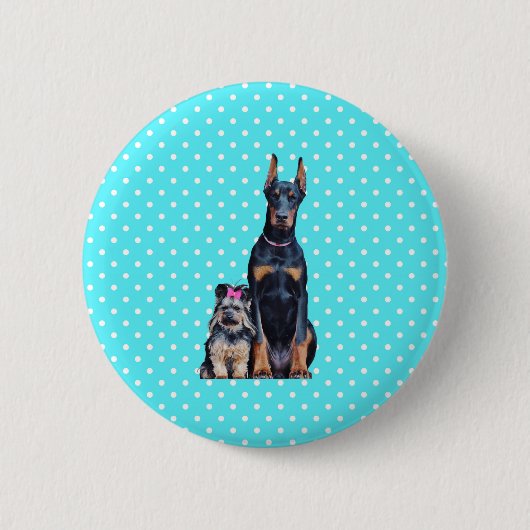 Yorkshire Terrier Doberman Blue Polka Dots Button (Vorderseite)