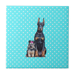 Yorkshire Terrier Doberman Blue Polka Dots Fliese