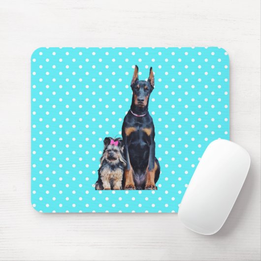 Yorkshire Terrier Doberman Blue Polka Dots Mousepad (Mit Mouse)