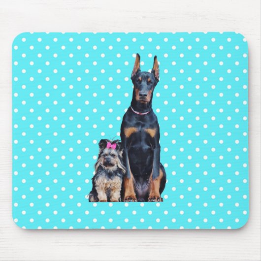 Yorkshire Terrier Doberman Blue Polka Dots Mousepad (Vorne)