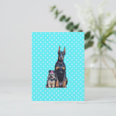 Yorkshire Terrier Doberman Blue Polka Dots Postkarte (Stehend Vorderseite)