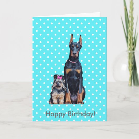 Yorkshire Terrier Doberman Happy Birthday Greeting Karte (Vorderseite)