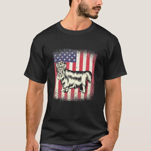 Yorkshire Terrier Dog American Flag Patriotic 4. T-Shirt (Vorderseite)
